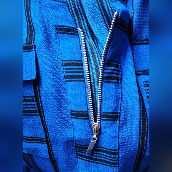 Notations Women's Blue & Black Roll Tab Sleeve Notch Neck Front Pockets Sz 1X - Picture 8 of 9